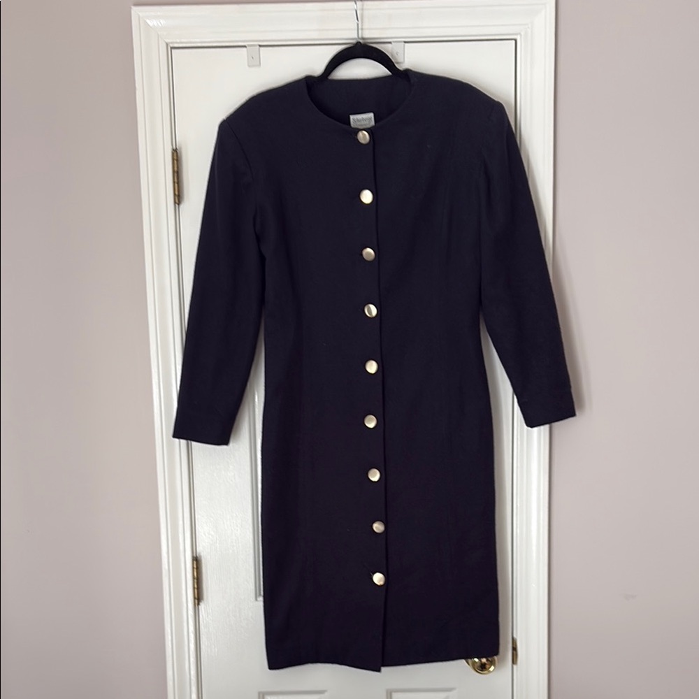 Vintage Navy Wool Button-Up Dress